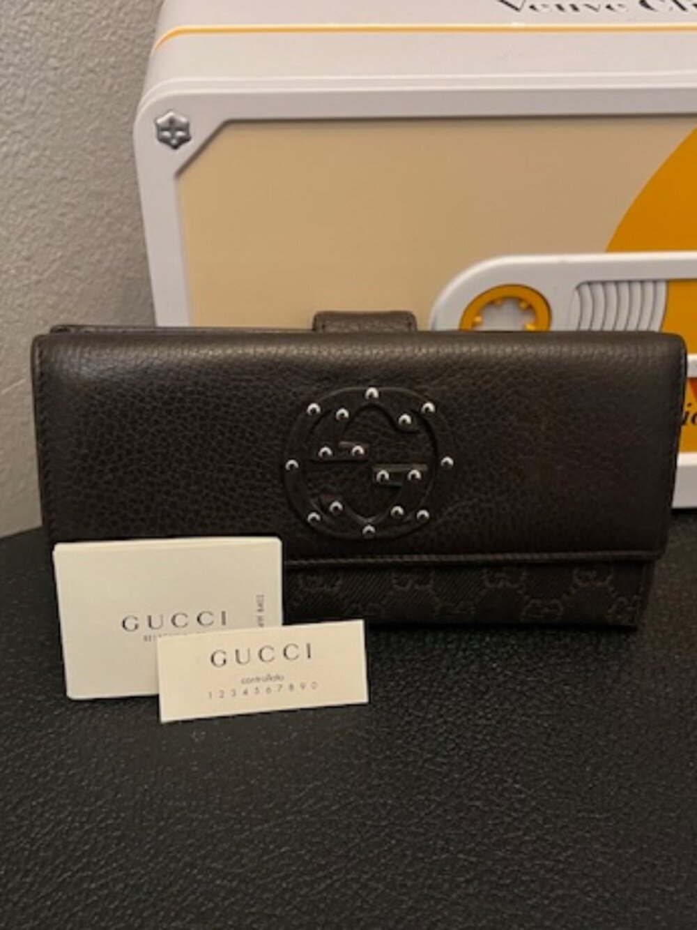 Gucci Espresso Brown GG Canvas Leather Wallet Clutch | Fits iPhone